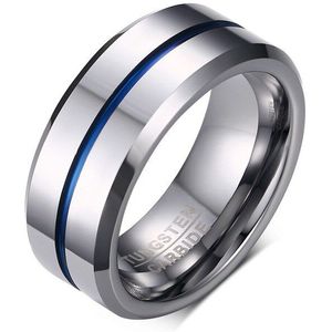 Modyle Dunne Blauwe Lijn Roestvrij Stalen Ring Wedding Merken 8Mm Zilver Kleur Rvs Punk Ringen Voor Mannen Sieraden