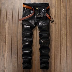 Shiny Print Zwarte Broek voor Mannen Katoenen Denim Broek Mannen Slim Fit Micro-stretch Jeans Broek
