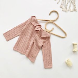 Kids Gebreide Dunne Trui Prinses Srping Herfst Peuter Meisje Mooie Ruches Trui Beige Roze Meisje Lange Mouw Top