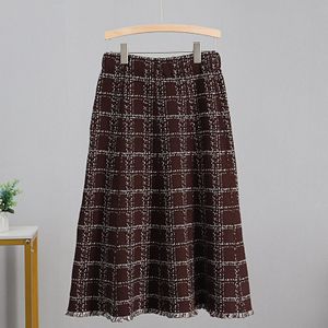 Gigogou Luxe Jacquard Gebreide Vrouwen Midi Rok Herfst Winter Dikke Warm Een Lijn Rok Hoge Taille Plaid Patern Trui Rokken