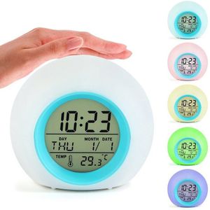 Led 7 Kleurrijke Backlight Ronde Kinderen Wekker Kalender Bal Alarm Natuurlijke Sound Home Decoratie Kinderen Meisje