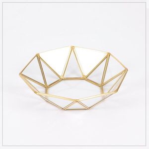 Vintage Spiegel Lade Metalen Glas Goud Geometrische Vorm Sieraden Cosmetica Opslag Plaat Snack Fruit Organizer Home Decoratie