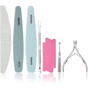 7 Stks/set Nail Kit Cuticle Pusher Schuurpapier Bestand Cutter Teen Separator Nagelverzorging Schuren Manicure Professionele Makeup Tools