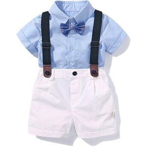 Blue Bow Shirt Set Clothing for Boys Baby Formal Suit Retail Summer Newborn Clothes Set Suspender Pants Outfits