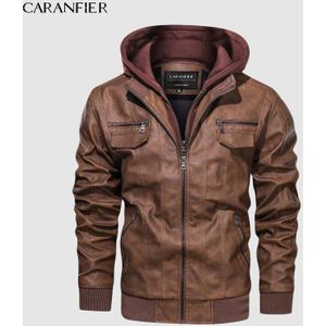 Caranfier Pu Leather Jacket Mens Euro Maat S-3XL Hooded Motorfiets Lederen Jas Mannelijke Jassen