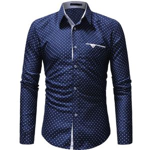 LNCDIS Heren Shirts Herfst Katoen Formele Polka Dot Lange Mouw Knop Jurk Shirts Tops Blouse Mannelijke Business Kleding Camisa 10