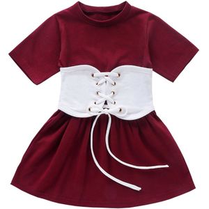 Baby Zomer Kleding 1-6T Baby Kinderen Baby Meisjes Mode Jurk Riem Korte Mouwen Solid Shirt Jurk slim Gown