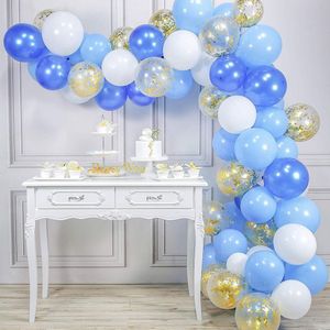 70 Pcs Blauw Wit Gouden Ballonnen Confetti Set Chrome Verjaardag Party Wedding Anniversary Decoratie Baby Shower Decor 12 Inch