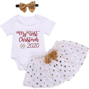 Emmababy Pasgeboren Baby Meisje Kleding Mijn Eerste Kerst Romper Tops Tutu Rok Sequin Hoofdband 3Pcs Outfits Baby Meisje kleding