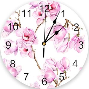 Bloem Roze Plant Wandklok Woonkamer Decor Modern Huis Slaapkamer Decor Pvc Muur Horloge Circular Muur Digitale Klok