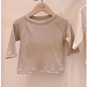 Pasgeboren Baby Jongens Meisjes Kleding Effen Baby Sweatshirt Katoen Lange Mouw T-shirt Tops Herfst Alle-Wedstrijd Baby Dieptepunt