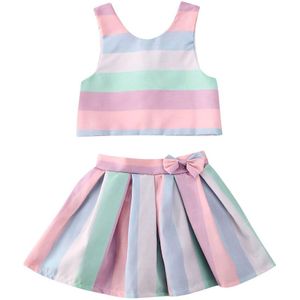 Pudcoco Zomer Peuter Baby Baby Meisjes Kleding Sets Gestreepte Print Mouwloze Vest Tops Tutu Rokken Party Outfits 0-3Years