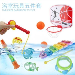 5IN1 Bad Bad Set Kinderen Baden Douche Water Fluit Fluitjes Muziek Basketbal Water Diy Afneembare Piano Vissen Spel Voor Kinderen