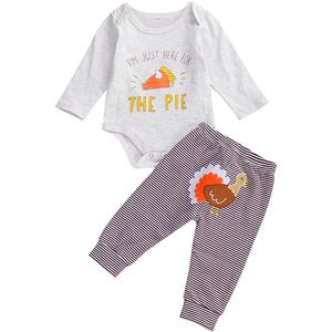 Focusnorm Thanksgiving Dagen Jongens Meisjes Kleding Sets 0-12M Turkije Print Lange Mouwen Romper Tops Gestreepte Broek