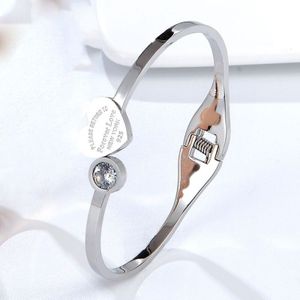 Open Lente Verstelbare Size Crystal En Perzik Hart Armband Voor Vrouwen Roestvrij Staal Sieraden Liefde