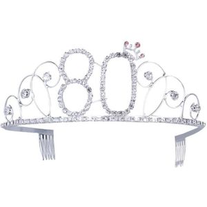 60th Jaar Oude Strass Tiara Hoofdbanden Voor Verjaardag Kroon Cake Prom Party 50 60 70 80 90 Bruids Bruiloft Haar sieraden