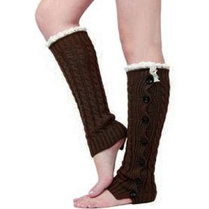 Vrouwen Gehaakte Gebreide Kant Trim Button Kous Beenwarmers Laars Knie Hoge Sokken