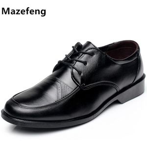 Mazefeng Lente Mannelijke Lederen Schoenen Ademend Vierkante Teen Mannen Kleding Schoenen Lace-Up Solide Business Lederen Schoenen falts