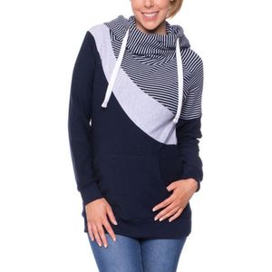 Vrouwen Hooded Gestreepte Patchwork Moederschap Zwangerschap Lady Hoodie Sweatshirt Top (Grijs)