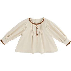 Herfst Meisjes Eenvoudige Delicate Losse Shirt Comfortabele Vintage Geborduurde Shirt Lange Mouw