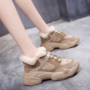 Fujin Vrouwen Platform Flats Winter Pluche Bont Warme Platform Sneakers Schoenen Warm Lace Up Comfortabele Elegante Casual Schoenen Winter