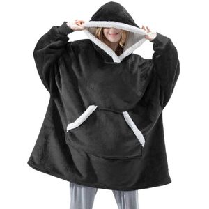 Hooded Sweatshirt Wearable Deken Fleece Trui Met Voorvak Zachte Warme Gezellige Kleding Volwassen Fahion Homewear Effen Kleding