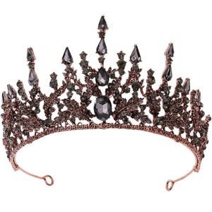Barokke Retro Brons Violet Crystal Bridal Tiara Kroon Rhinestone Pageant Diadeem Veil Tiara Hoofdbanden Bruiloft Haar Accessoires