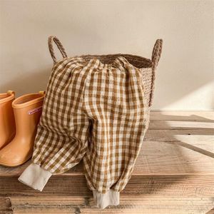 1194C 2022 Lente Kinderkleding Plaid Broek Linnen Katoenen Baby Jongen Harembroek 1-7Year Jongen Casual broek Broek