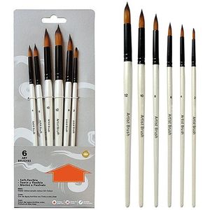 6 stks/set Twee-tone Nylon borstel Parel wit hout pole voor olie verf voor haar Aquarel borstel voor beginners Art kwast