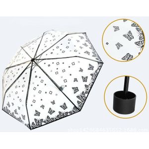 Transparante plastic PVC Vlinder Rose Bloem Mode zonnige regenachtige creatieve paraplu drie opvouwbare paraplu