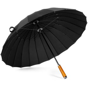 Leodauknow Houten Pongee Doek 24K Regendicht Mannen Winddicht Business Outdoor Sterke Wind Slip Vrouwen Parasol Paraplu Chinese