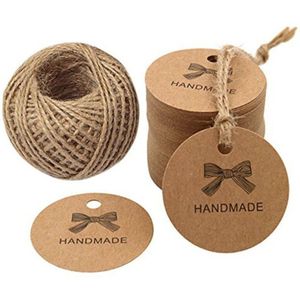 300Pcs Ronde Natuurlijke Kraft Handgemaakte Met Liefde Tags Dank U Tags Voor Bruiloft Gunsten Met Jute Twine Viering decoratie