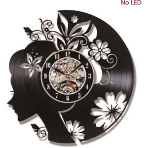 Bloem Meisje Vinyl Record Wandklok Led Verlichting Muur Art Decor Vintage Retro 3D Klokken Muur Horloge Home Decor Verjaardag