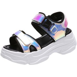 Bling Platform Schoenen Vrouw Sandalen Zomer Terug Riem Klittenband Sandaal Vrouwen Schoenen Gemengde Kleuren Platform Zapatos De Mujer