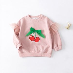 2022 Kids Baby Meisjes Cherry Print Patch Tops Sweatshirt Lange Mouw Kostuum Lente Herfst Outfits Baby Meisjes Kostuums 0-4Years