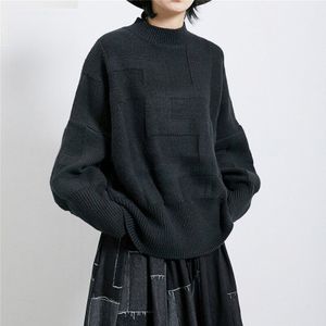 [Eam] Korte Oversized Breien Trui Losse Fit Coltrui Met Lange Mouwen Vrouwen Truien Mode Tij Voorjaar 1R274