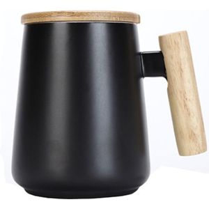 Nordic Eenvoudige Wit Zwart Keramische Mok Koffie Met Houten Handvat 480 Ml Water Cup Voor Relatiegeschenk Moderne stijl Mokken
