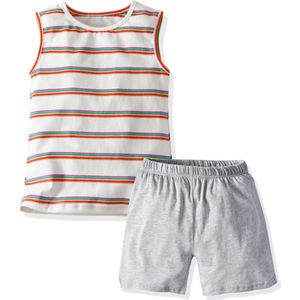 Meisjes Zomer Kleurrijke Gestreepte Afdrukken Pyjama Sets Mouwloze Tops En Solid Shorts 2 Stuk Casual Voor Zomer Kids Sleepwears