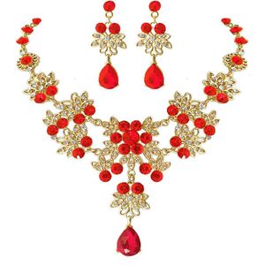 Barokke Retro Goud Rood Groen Blauw Kristal Bruids Sieraden Sets Ketting Oorbellen Tiara Kroon Bruiloft Afrikaanse Kralen Sieraden Set