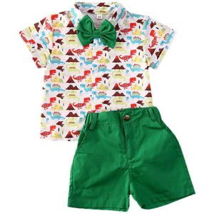 Baby Zomer Kleding Baby Kids 1-6T Baby Boy Gentleman Outfits Kleurrijke Dinosaurus Strikje Shirts Shorts 2 Stuks Set