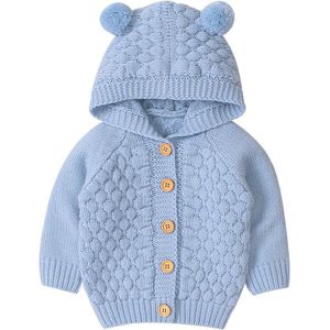 Mode Pasgeboren Baby Baby Meisje Jongen Winter Jas Warme Jas Knit Uitloper Hooded Trui Knop Jas Soild Katoen Gebreide Jas