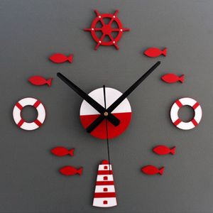 Relogio Mediterrane Diy 3D Wandklok Thuis Muurstickers Decoratie Art Klok Rode Uhr Dekoration Klok Vintage