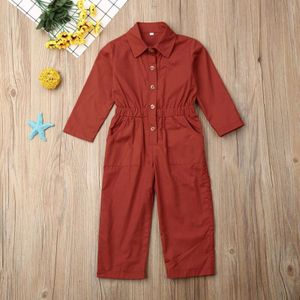 Kinderen Overalls Pasgeboren Kid Meisje Jongen Herfst Lange Mouw Romper Jumpsuit Top Katoen Knop Pocket Herfst Mode