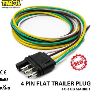 Tirol P3 Amerikaanse 4-Way Vlakke Trailer Stekker Kabelboom Uitbreiding Connector Met 36 Inch Kabel Towing Adapter T24509b