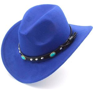 Munng Unisex Outdoor Herfst Winter Retro Strand Zon Cap Westerse Paardensport Cowboy Hoed Turquoise Lederen Riem