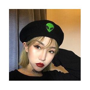exclusieve harajuku punk rok hiphop stijl zwart paars alien cap ET gorras vrouwen en mannen baret