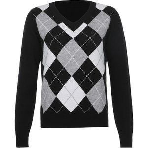 Engeland Stijl Argyle Y2K Gebreide Truien Vrouwen Zwart 90S Plaid Truien V-hals Lange Mouwen Herfst Winter Trui jumpers