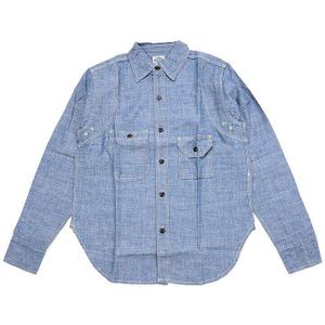 Mannen Vintage Chambray Shirts Blauw Casual Denim Workshrits