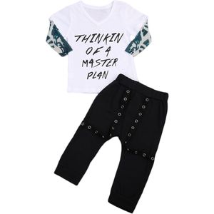 2 STKS Pasgeboren Baby Boy Kleding Lange Mouw V-hals Brief Print T-shirt Tops + Pant Broek Kids Kleding Set 0-24 M