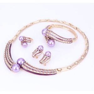 Sieraden Set Goud Kleur Sieraden Sets Vrouwen Bruiloft Accessoires Voor Vrouwen Gesimuleerde Parel Kristal Ketting Oorbellen Set